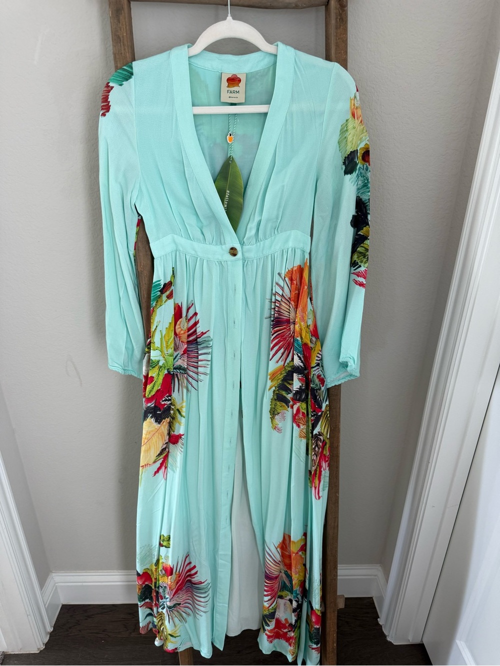 FARM Rio Mint Floral Maxi Dress with Multicolor Bloom